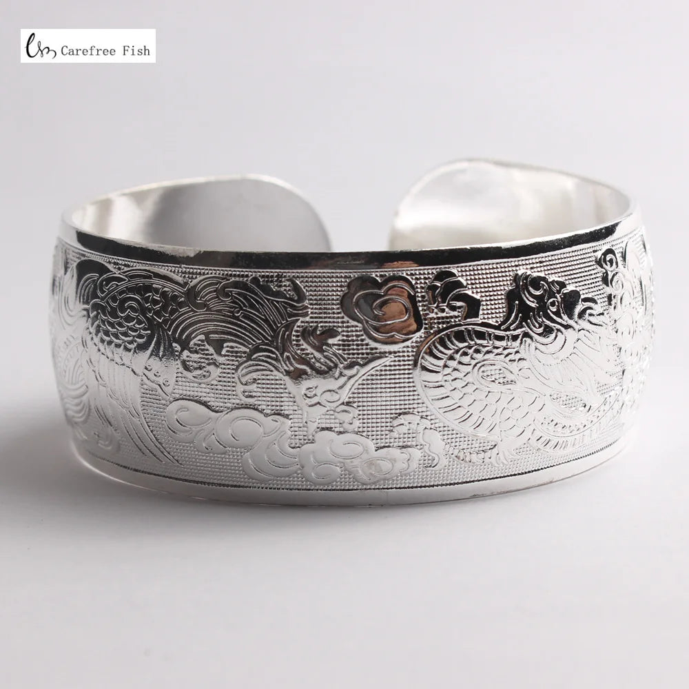 32-Stil Vintage-Manschettenarmband, tibetisch versilbert, geschnitzte Blume, Tier-Öffnungsarmreif, verstellbar, indischer Schmuck, Damen-Geschenke