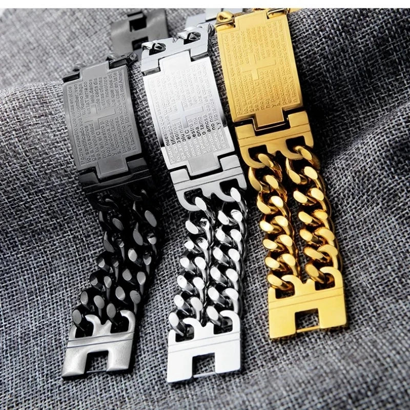 HNSP 24MM Breite 316L Edelstahl Kubanischen Kette Kreuz Armband Für Männer Schmuck Männliche Hand Kette Wrap Armbänder Punk zubehör