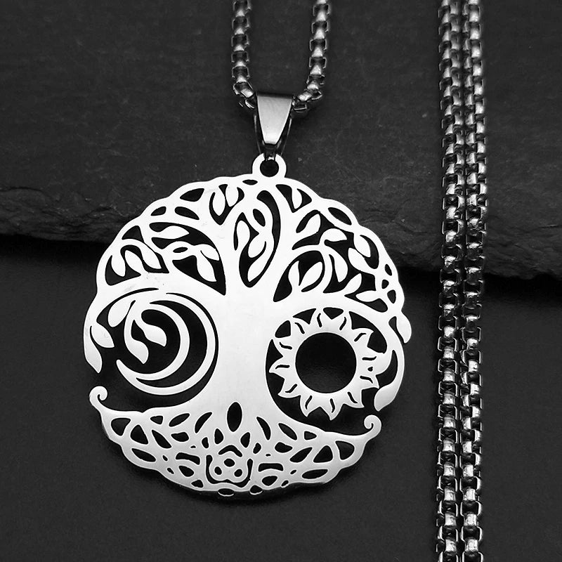 2024 Baum des Lebens Edelstahl Lange Halskette für Männer Schwarz Farbe Halsketten & Anhänger Schmuck cadenas para hombre N834S03