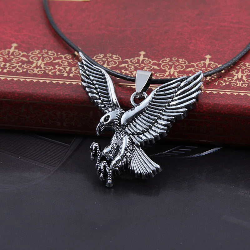 Hip Hop American Weißkopf seeadler Anhänger Halskette Männer Falke Leder Seil Kette Halsketten Wikinger Schmuck