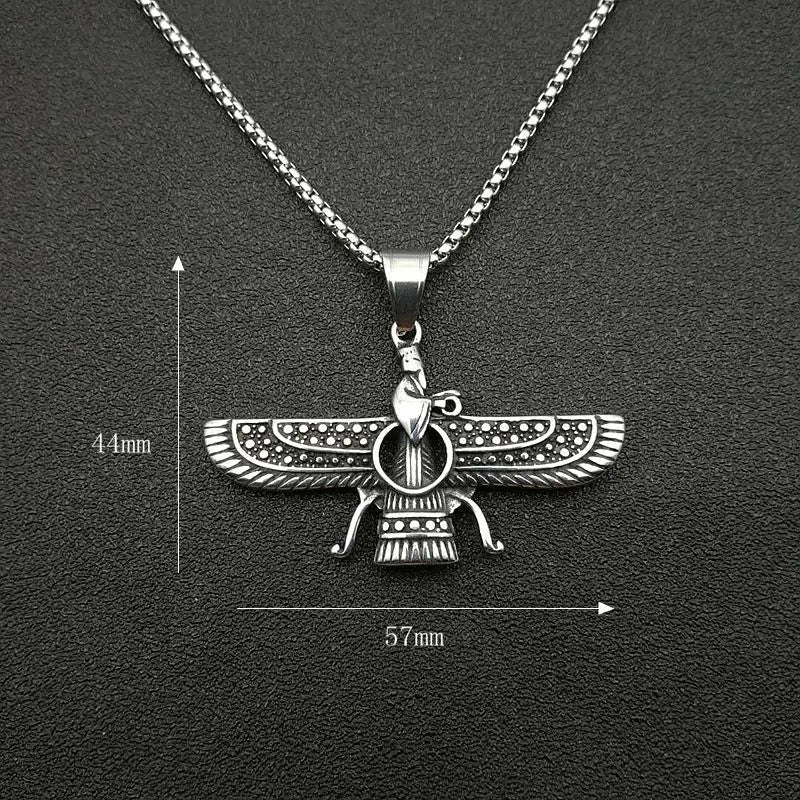 Vintage Punk Stil Iran Faravahar Ahura Mazda Anhänger Halsketten für Männer Frauen 316L Edelstahl Zoroastrian Schmuck Geschenk