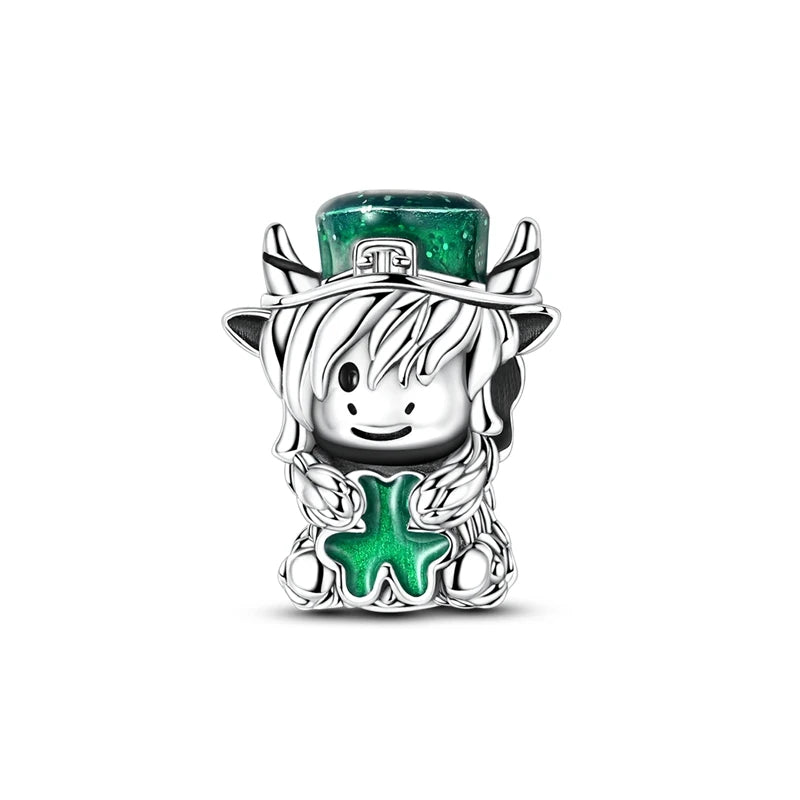 Neu im 925er-Sterlingsilber, grüne Charms, Perlen, Frosch, Kleeblatt, Schildkröte, Anhänger, Schmuck, passend für Original-925-Armbänder für Frauen, DIY-Geschenk