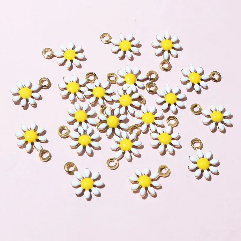 20 Stück 10x7mm kleine Blumen-Charms Anhänger Emaille Edelstahl DIY Schmuck Herstellung Zubehör-Erkenntnisse für Halsketten Ohrringe