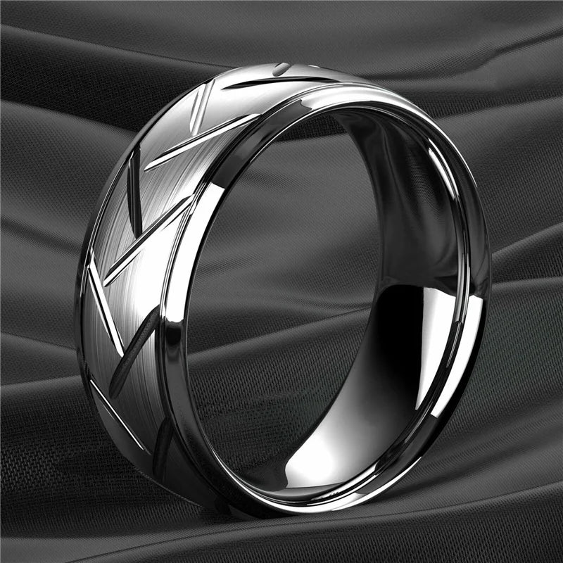 Moderne 8mm Schwarz Titan stahl Ringe für Männer Frauen Nut Facetten Edelstahl Männer Ring Hochzeit Band schmuck Großhandel
