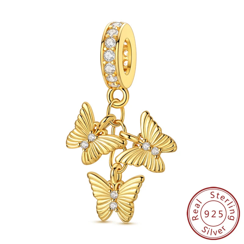 Original-Charm-Perlen aus 925er-Sterlingsilber, leuchtender, leuchtender Glühwürmchen-Schmetterlings-Anhänger für Armband-Charm-Schmuck