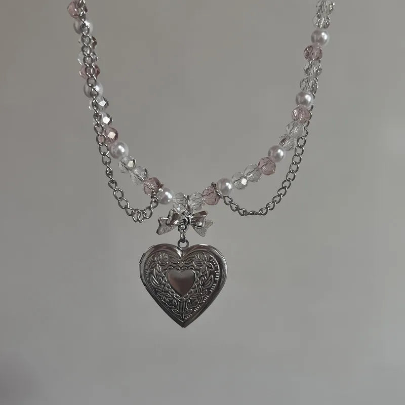 Vintage Herz Kreuz Anhänger Halskette Gothic Mehrschichtige Quaste Imitation Perle Kette Halsband Trend Party Hals Schmuck
