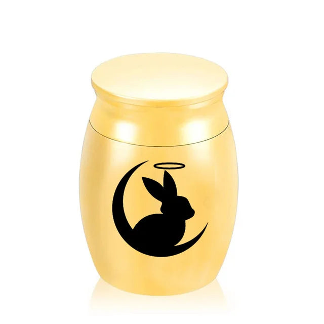 Niedlichen Kaninchen und Mond Feuerbestattung Andenken Urnen für Menschlichen Asche von Pet Mini Kleine Beerdigung Sarg Titan Edelstahl Engel Memorial jar