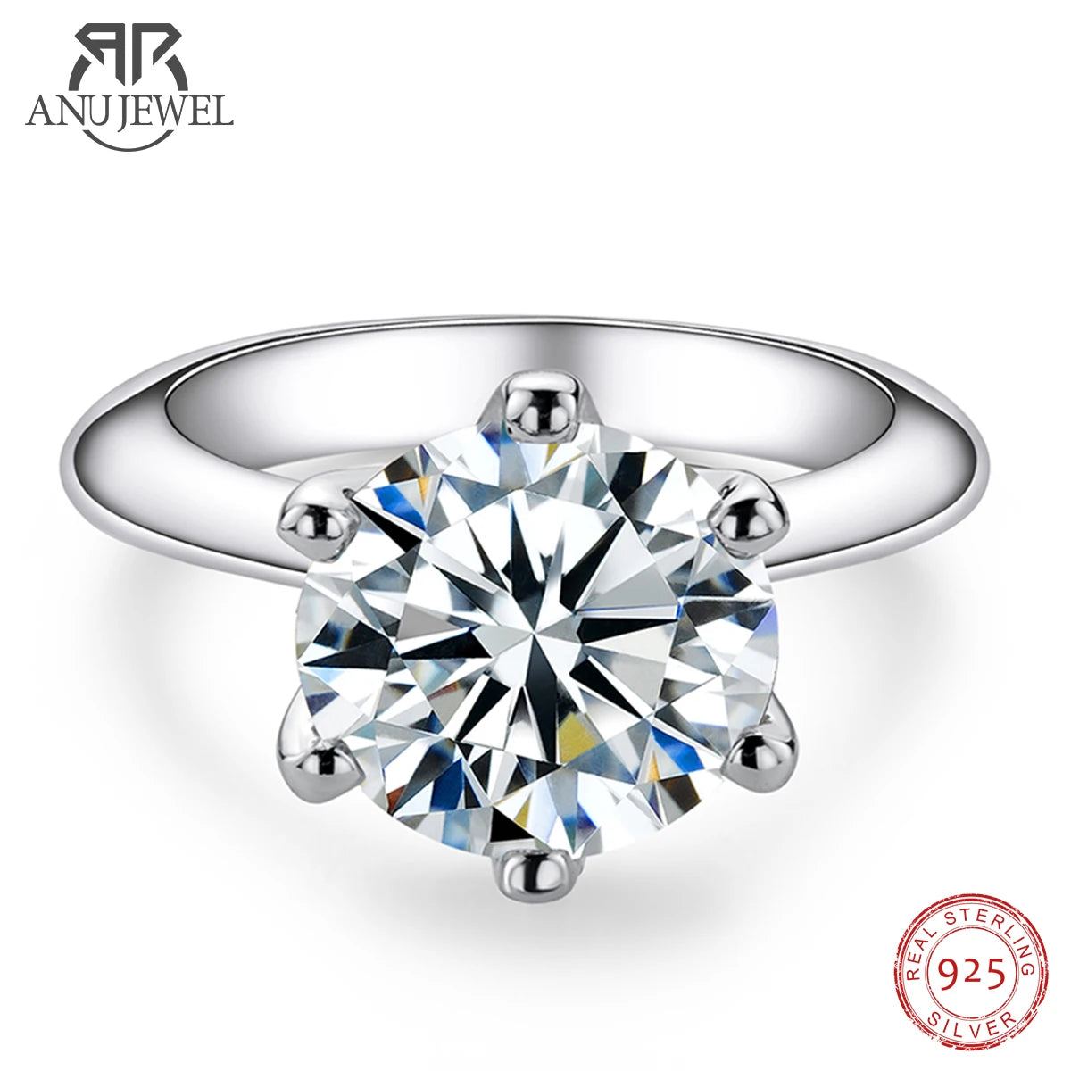 AnuJewel 1ct 2ct 3ct 5ct D Farbe Moissanit Verlobungsring für Frauen 925 Sterling Silber Vergoldet Solitär Ringe Großhandel