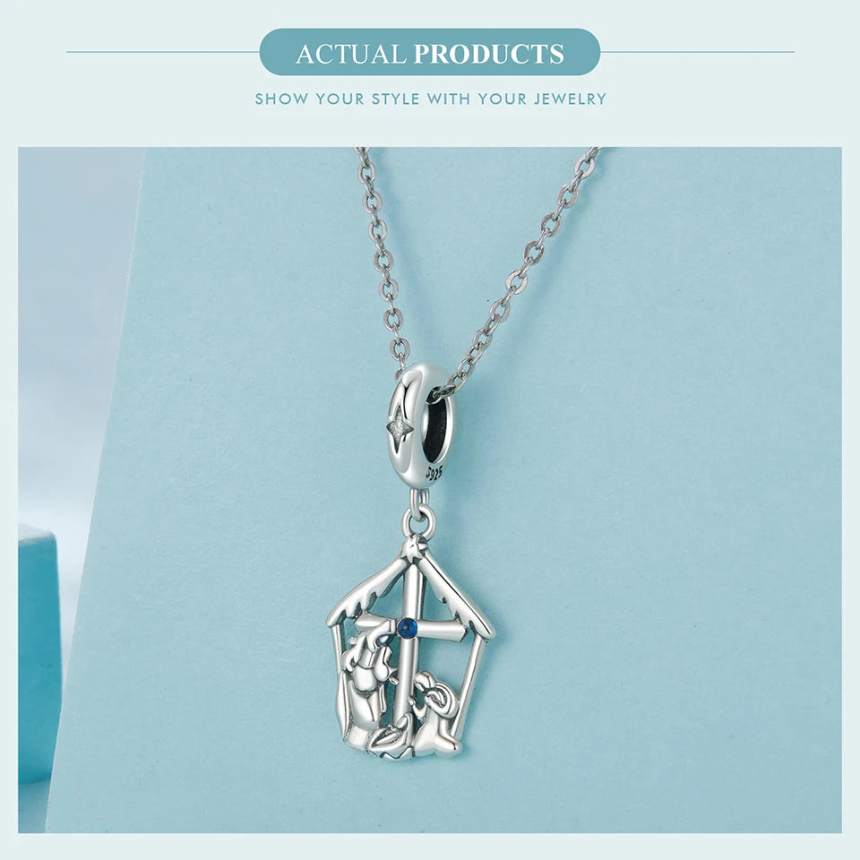 WOSTU Anhänger „Jesus-Krippe“ aus 925er-Sterlingsilber, „Die Geburt Jesu“, passend für Armbänder, Halsketten, DIY, einzigartiges Geschenk