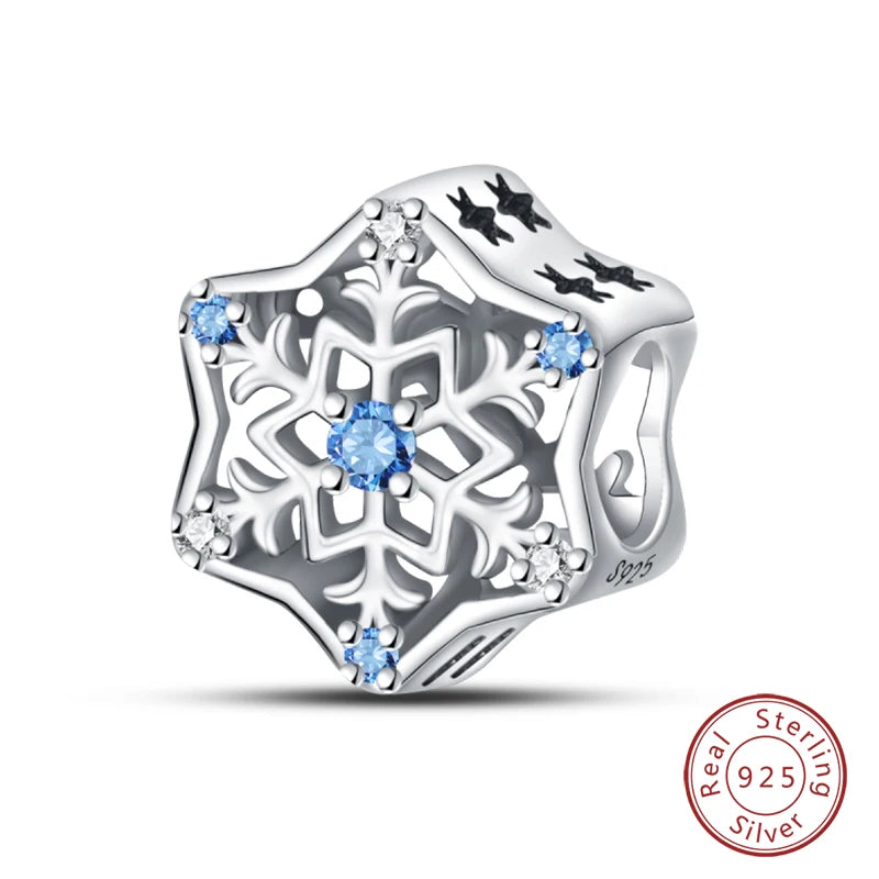 Winter-Charm, Original-Charm-Anhänger aus 925er-Sterlingsilber, Schneeflocke, Schneemann, Pinguin, für Frauen, feiner DIY-Geburtstagsschmuck, Geschenke