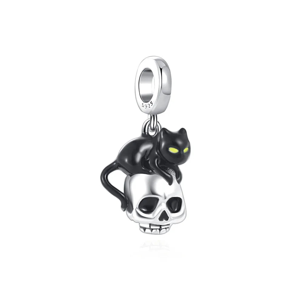 Heiße Verkäufe 925, schwarzer Tier-Anhänger, Serie Gothic-Skelett, Katze, Damenschmuck, geeignet für DIY-Armbänder, Halsketten, Zubehör