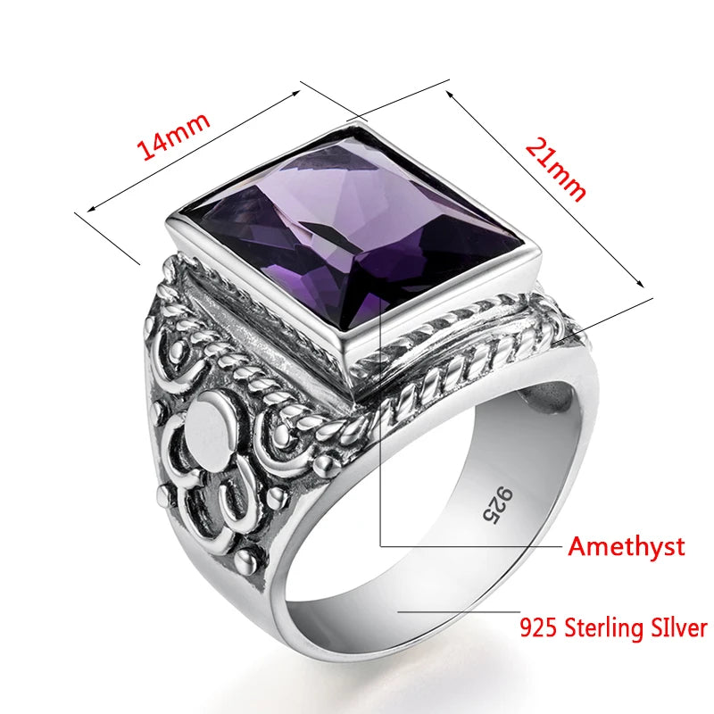 Massive 925er Sterlingsilber dicke Herrenringe Amethyst Vintage Art Deco Revival Vintage männlicher Schmuck Party Geschenk für Ehemann