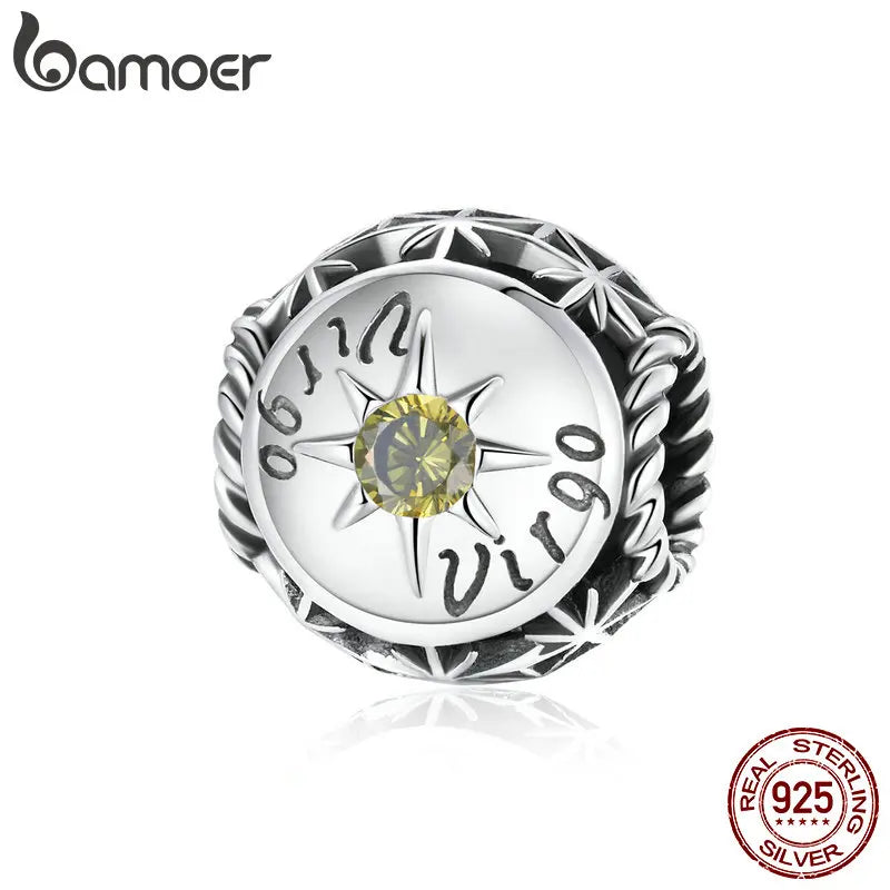 BAMOER Sternzeichen-Charm-Perlen aus 925er-Sterlingsilber, passend für Charm-Armbänder, 12 Sternbilder, Zirkonia-Charm SCC1725