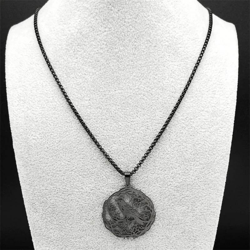 Hohle Krähe Rabe Vögel Anhänger Halskette Frauen Männer Edelstahl Schwarz Farbe Liebe Blume des Lebens Ritter Kette Schmuck Geschenke