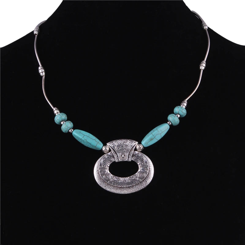 Ethnische Antike Silber Farbe Mond Choker Halsketten für Frauen Boho Türkis Halskette Mädchen Partei Schmuck Geschenke