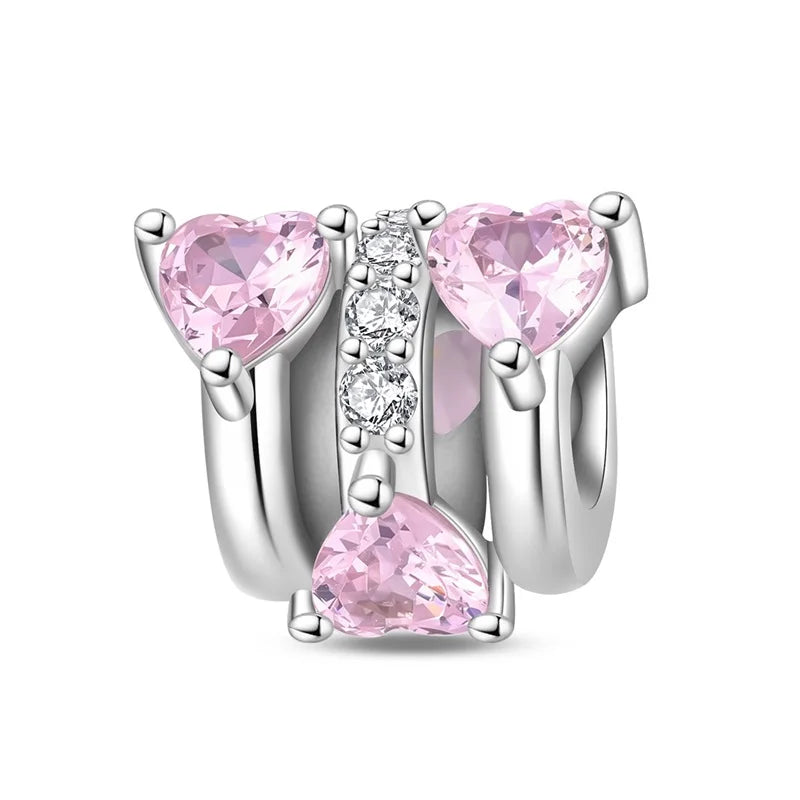 Rosa Charms aus 925er-Sterlingsilber, Perlen, Schmetterling, Parfümflasche, Krone, herzförmiger Zirkon, Charms für Frauen, feiner DIY-Schmuck, Geschenke