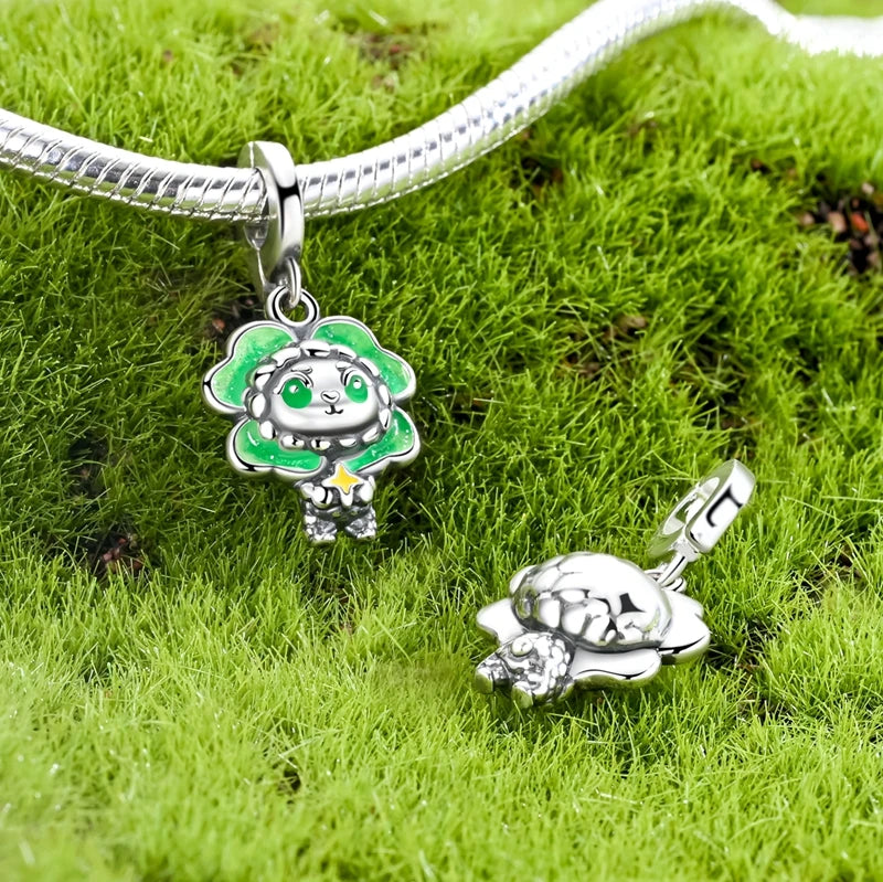 Neu im 925er-Sterlingsilber, grüne Charms, Perlen, Frosch, Kleeblatt, Schildkröte, Anhänger, Schmuck, passend für Original-925-Armbänder für Frauen, DIY-Geschenk