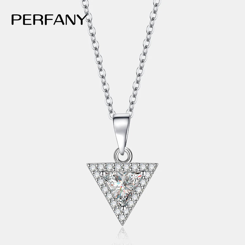 PERFANY 0,5/1CT Dreieckige Moissanit Halskette für Frauen S925 Reinem Silber Labor Diamant Anhänger Mode Schmuck Party Geschenk