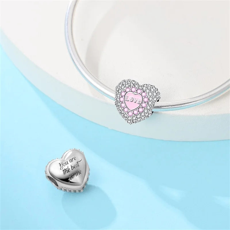 Rosa Charms aus 925er-Sterlingsilber, Perlen, Schmetterling, Parfümflasche, Krone, herzförmiger Zirkon, Charms für Frauen, feiner DIY-Schmuck, Geschenke