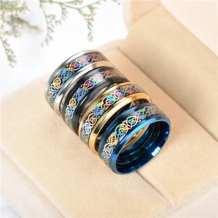 20 Farben Herrenschmuck Rot Blau Schwarz Drache Inlay Comfort Fit Edelstahlringe für Hochzeit Breite 8 mm