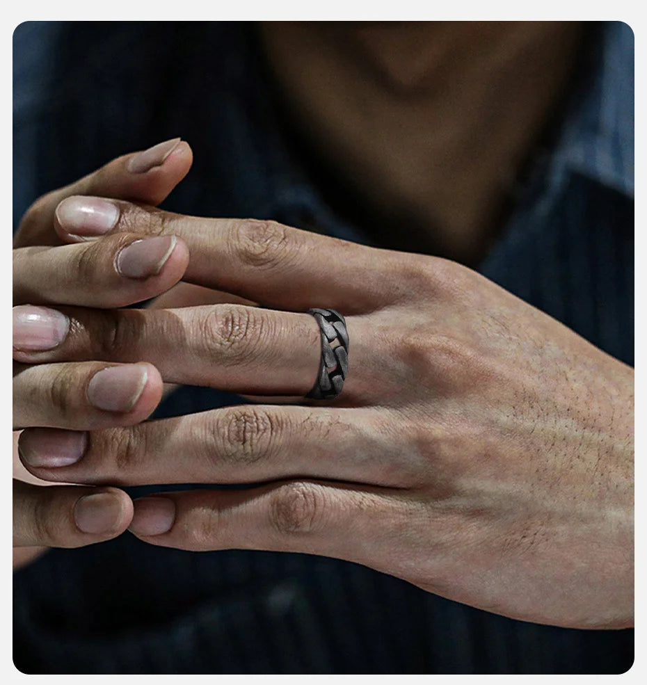 Vnox Herren Vintage oxidierte Edelstahlringe, Gliederförmiges Fingerband, Punk Rock Male Alliance