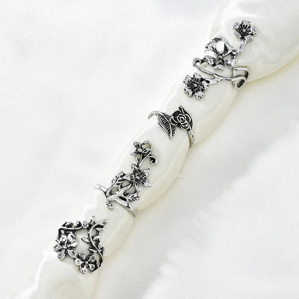 4 Teile/satz Wald Reben Blatt Blume Ring Vintage Punk Antike Geschnitzte Midi Finger Ring Frauen Böhmischen Ringe Für Männer Schmuck geschenke