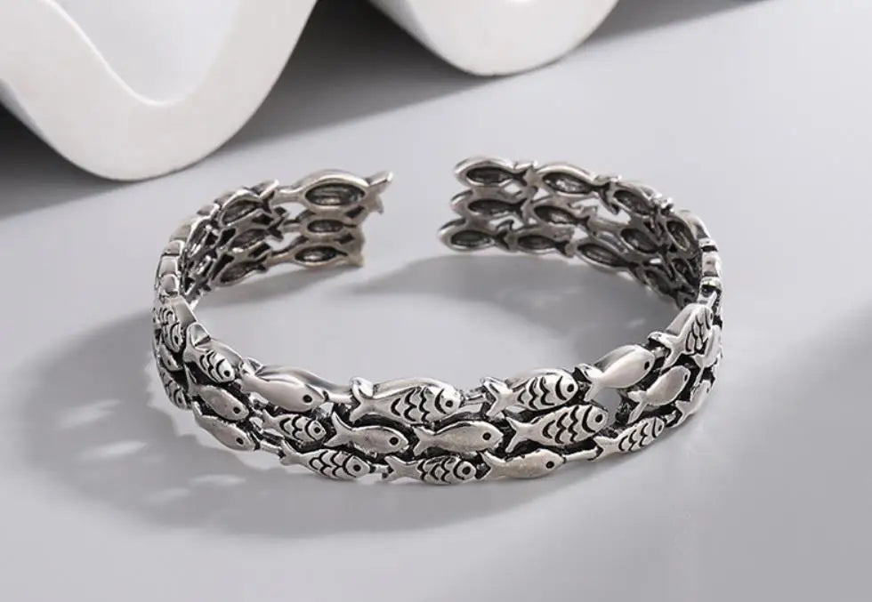 Sole Memory Retro Fisch Kreative Nette 925 Sterling Silber Weibliche Trendy Resizable Öffnung Armreifen Armband Für Frauen BR006
