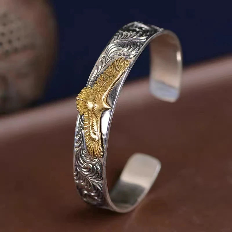 Punk Gold Farbe Adler Tier Druck Manschette Armband Männer Manschette Armreifen Männlichen Charme Rock Motorrad Reiter Schmuck