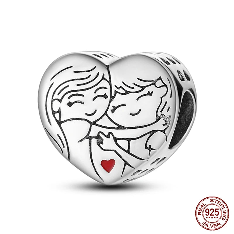 Charms aus 925er-Sterlingsilber, romantische Herz-Serie, Perlen, passend für Qikaola 925 Original-Armbänder, DIY-Schmuck zum Muttertag, Geschenke