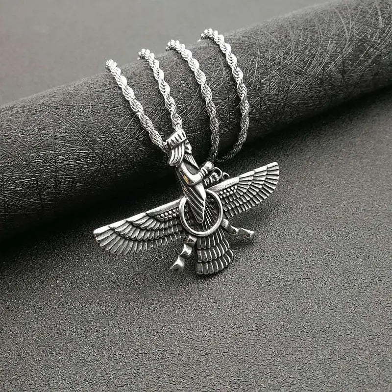 Vintage Punk Stil Iran Faravahar Ahura Mazda Anhänger Halsketten für Männer Frauen 316L Edelstahl Zoroastrian Schmuck Geschenk