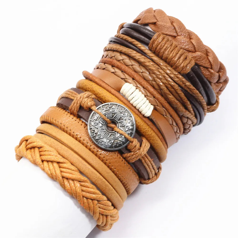 10 Teile/satz Schwarz Wrap Woven Neue Mode Handgemachte Männer Armbänder Männlichen Frauen Leder Armbänder Männer Armreif Großhandel Schmuck Geschenk