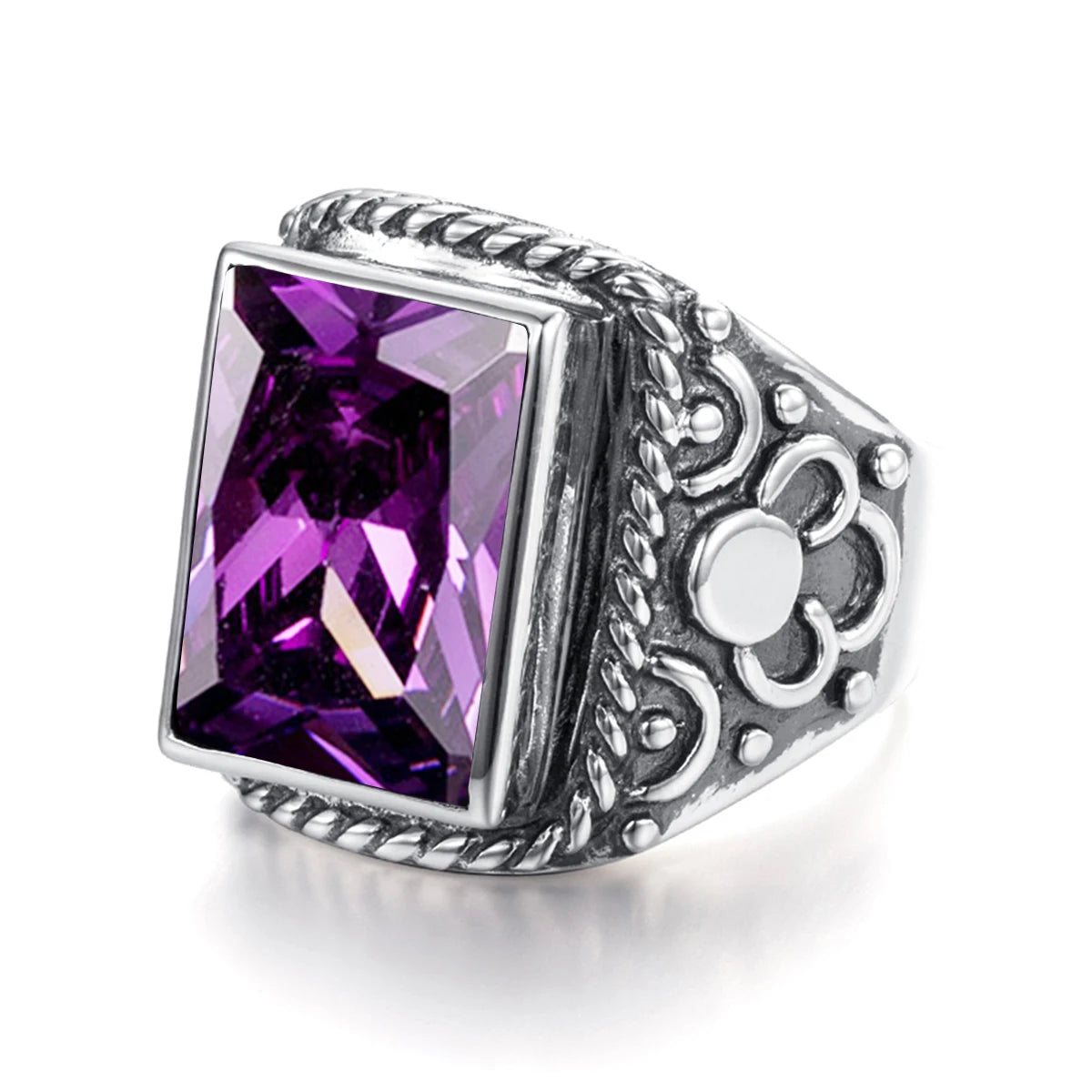 Massive 925er Sterlingsilber dicke Herrenringe Amethyst Vintage Art Deco Revival Vintage männlicher Schmuck Party Geschenk für Ehemann