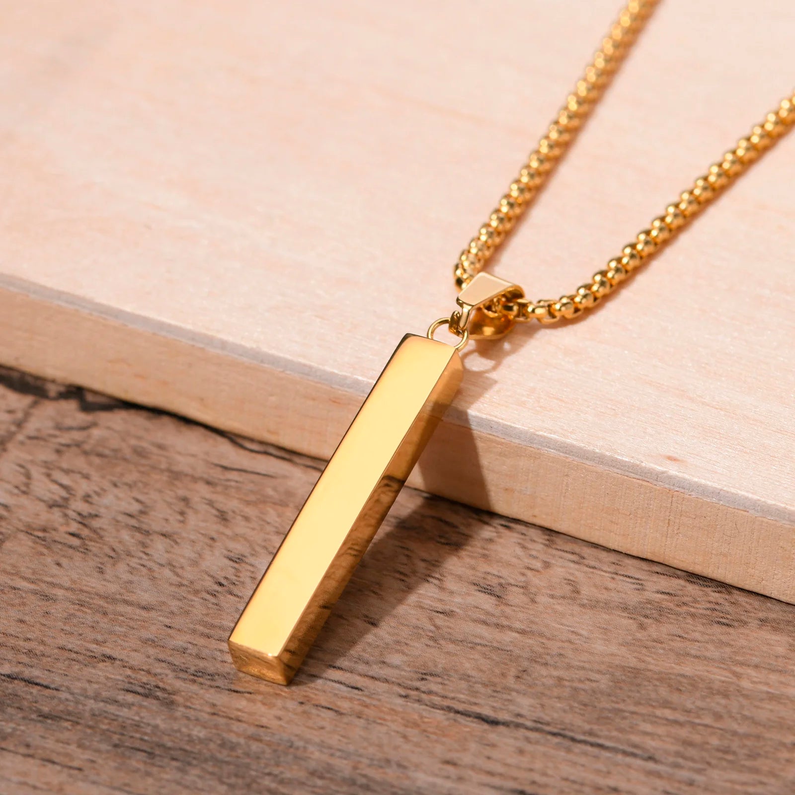 Wasserdichte 3D-Halsketten mit vertikaler Balken für Männer, minimalistischer geometrischer Anhänger aus Edelstahl mit Box-Kette, männlicher Kragenschmuck