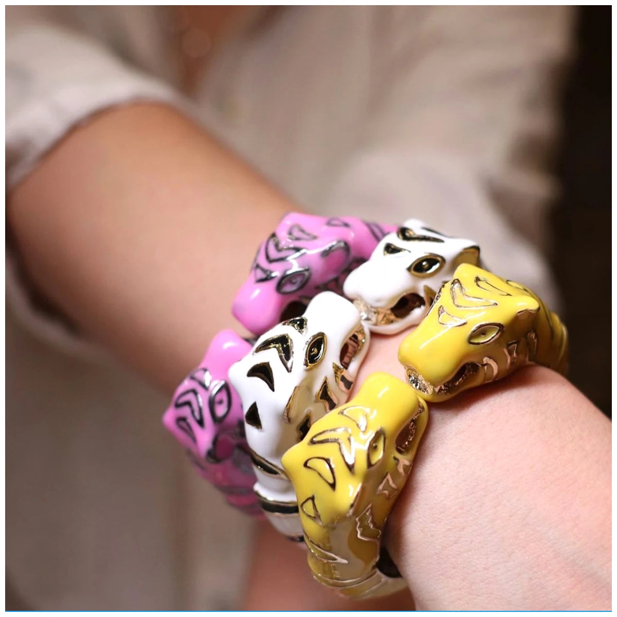 Kaymen neue Emaille bunte Tiger Armreif Manschette Armband für Frauen Mädchen Aussage mehrfarbige Mode Armreif Schmuck 15 Farben