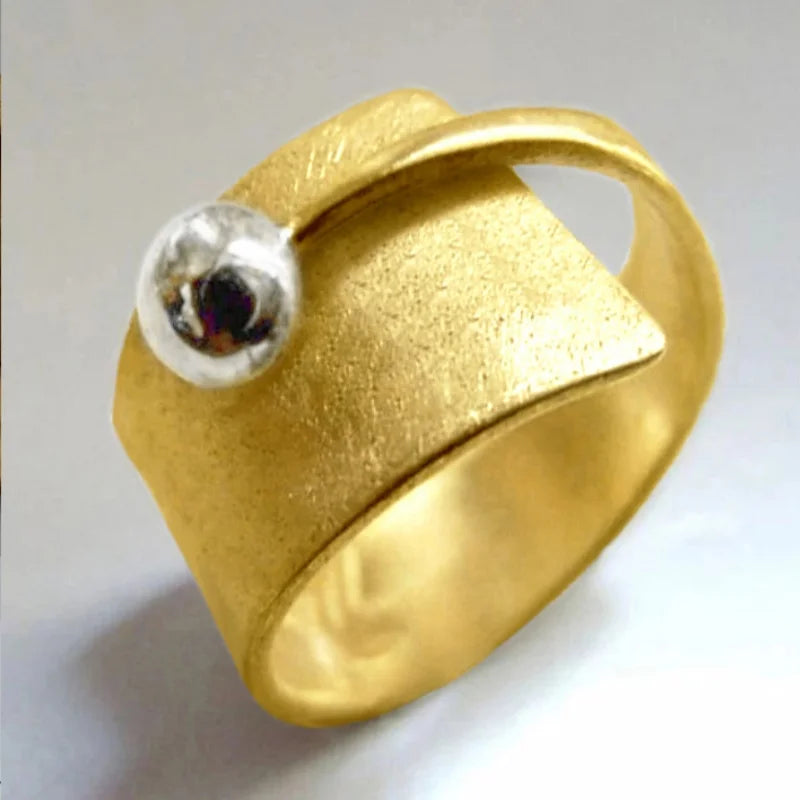1-teiliger Vintage-Ring in Silberfarbe mit Perlenstickerei, modische Legierung, goldfarben, Damenring mit offenem Ende, Größe 6–10