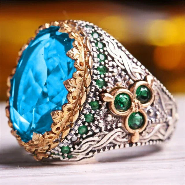 Europäischer und amerikanischer eingelegter Smaragd-Herrenring Türkei Retro dominanter Persönlichkeitsring, um den Bankett-Party-Schmuck teilzunehmen
