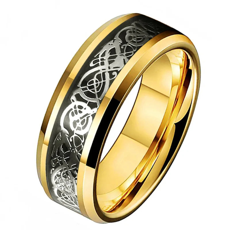 20 Farben Herrenschmuck Rot Blau Schwarz Drache Inlay Comfort Fit Edelstahlringe für Hochzeit Breite 8 mm