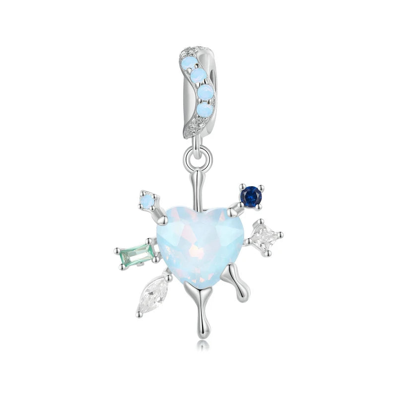 Wostu Sterling Silber schmelzende Eis Schneeflocke Anhänger blau Opal Liebe Herz Regenbogen Charme fit Original Armband DIY Winter Geschenk