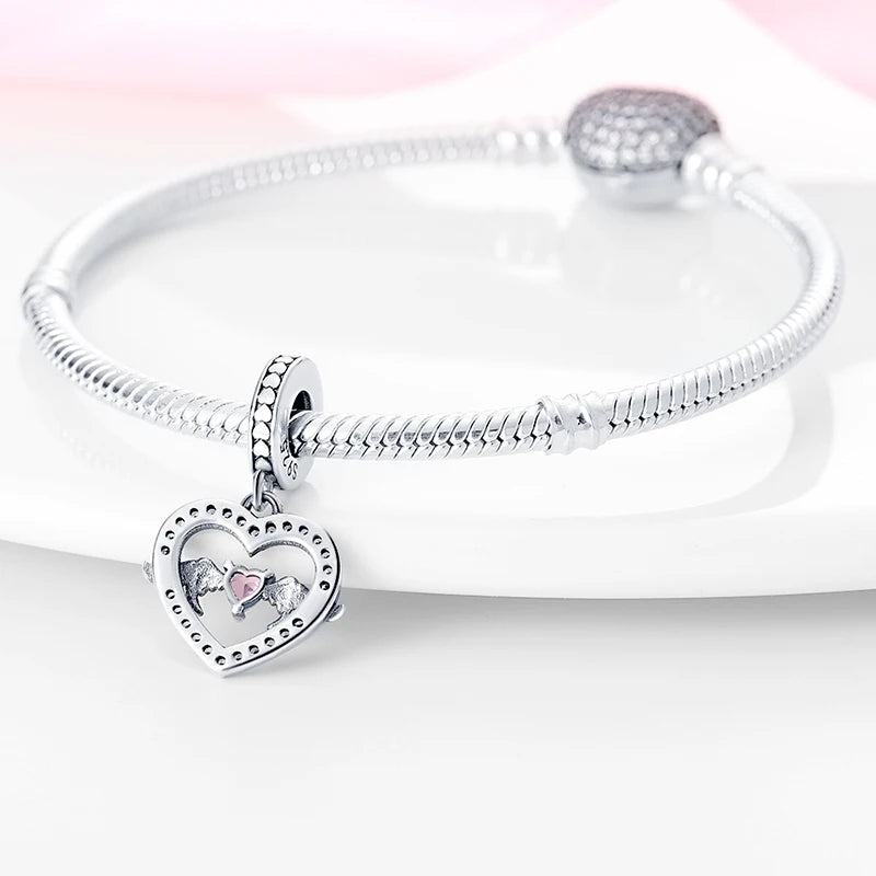 Charms aus 925er-Sterlingsilber, romantische Herz-Serie, Perlen, passend für Qikaola 925 Original-Armbänder, DIY-Schmuck zum Muttertag, Geschenke