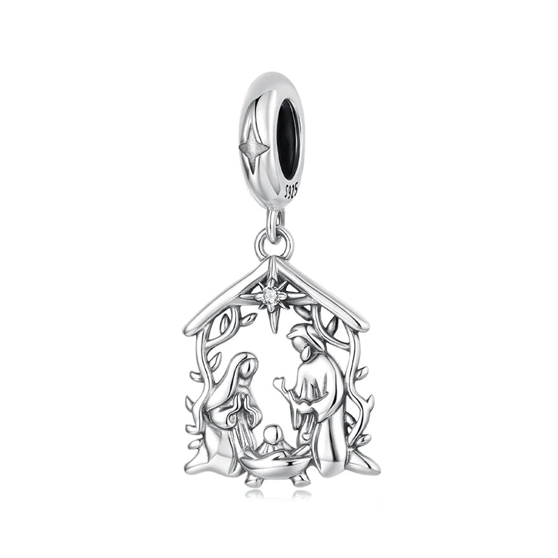 WOSTU Anhänger „Jesus-Krippe“ aus 925er-Sterlingsilber, „Die Geburt Jesu“, passend für Armbänder, Halsketten, DIY, einzigartiges Geschenk