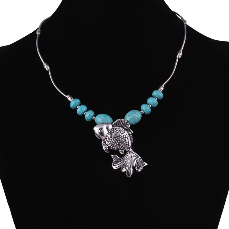 Ethnische Antike Silber Farbe Mond Choker Halsketten für Frauen Boho Türkis Halskette Mädchen Partei Schmuck Geschenke