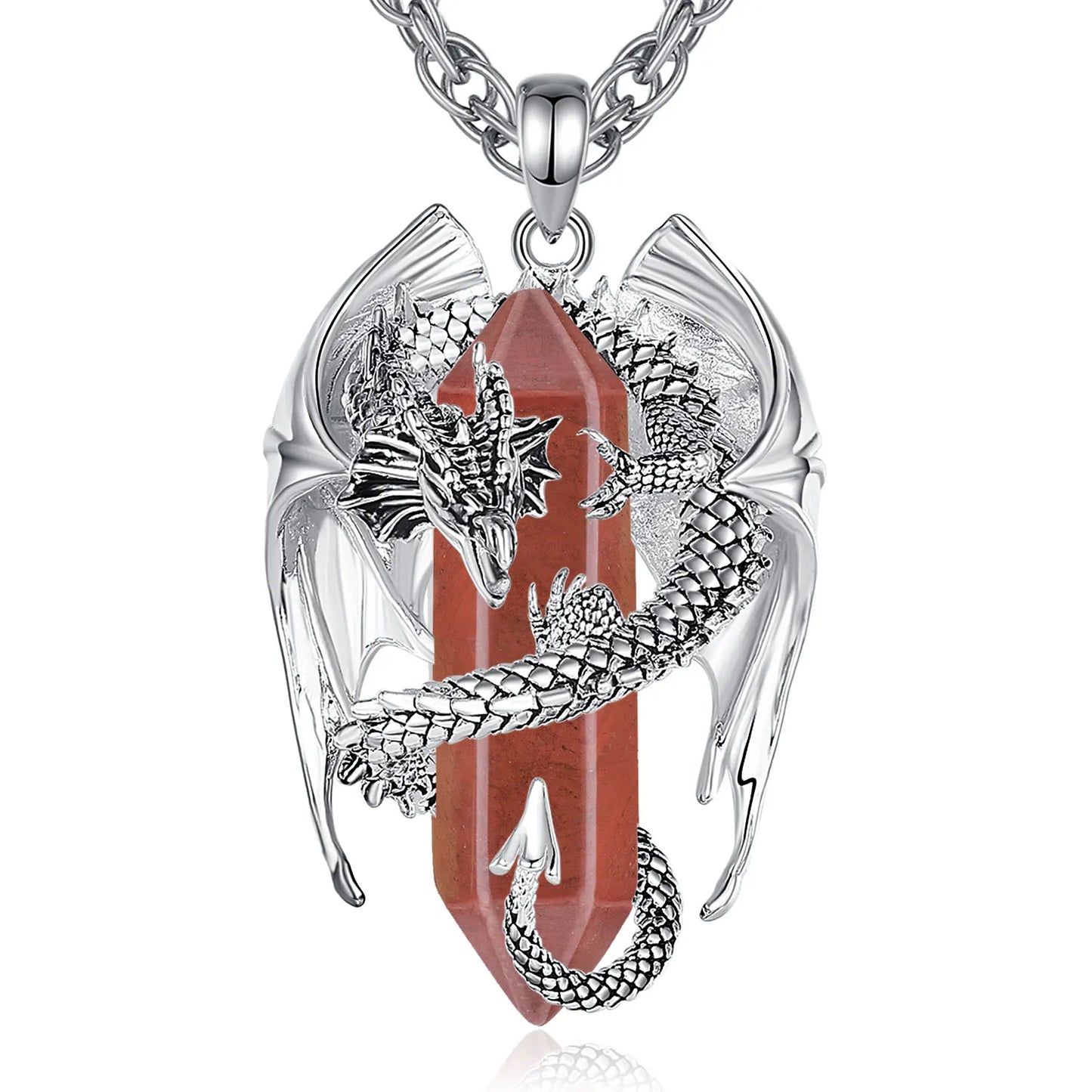 Eudora-Drache umwickelter roter Jaspis, sechseckiger Anhänger, Heilstein, Kristall-Amulett-Halskette, spiritueller Schmuck, Geschenk für Frauen und Männer