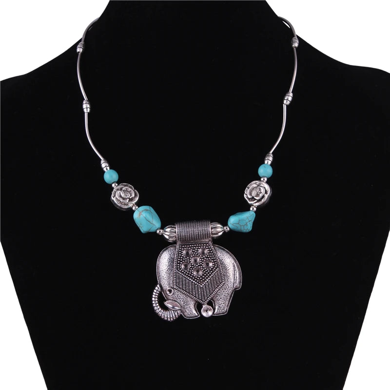 Ethnische Antike Silber Farbe Mond Choker Halsketten für Frauen Boho Türkis Halskette Mädchen Partei Schmuck Geschenke
