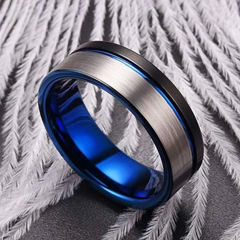 Moderne 8mm Schwarz Titan stahl Ringe für Männer Frauen Nut Facetten Edelstahl Männer Ring Hochzeit Band schmuck Großhandel