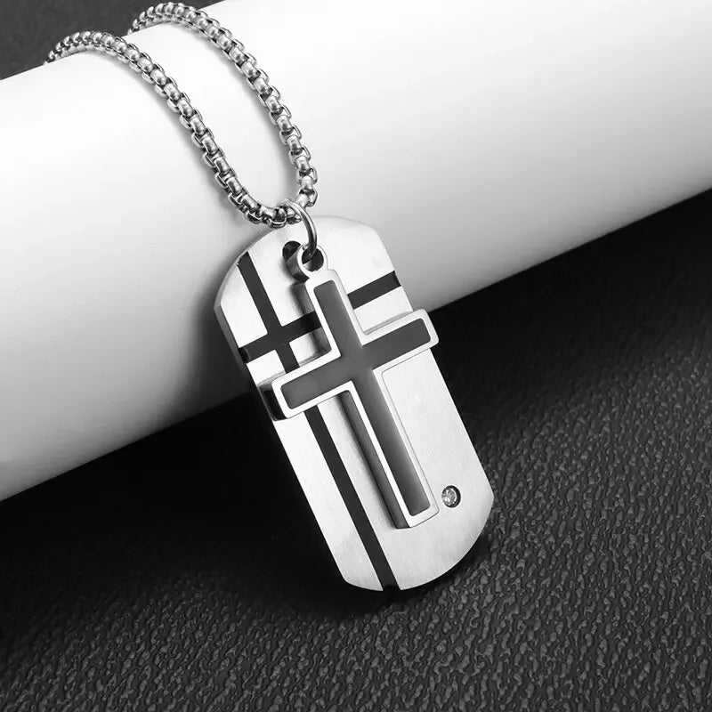 Herren-Kreuz-Halskette, Edelstahl, silberfarben, Glaube, Kreuz, Bibelvers, Erkennungsmarke, Anhänger, Halskette, Geburtstagsgeschenke für Jungen