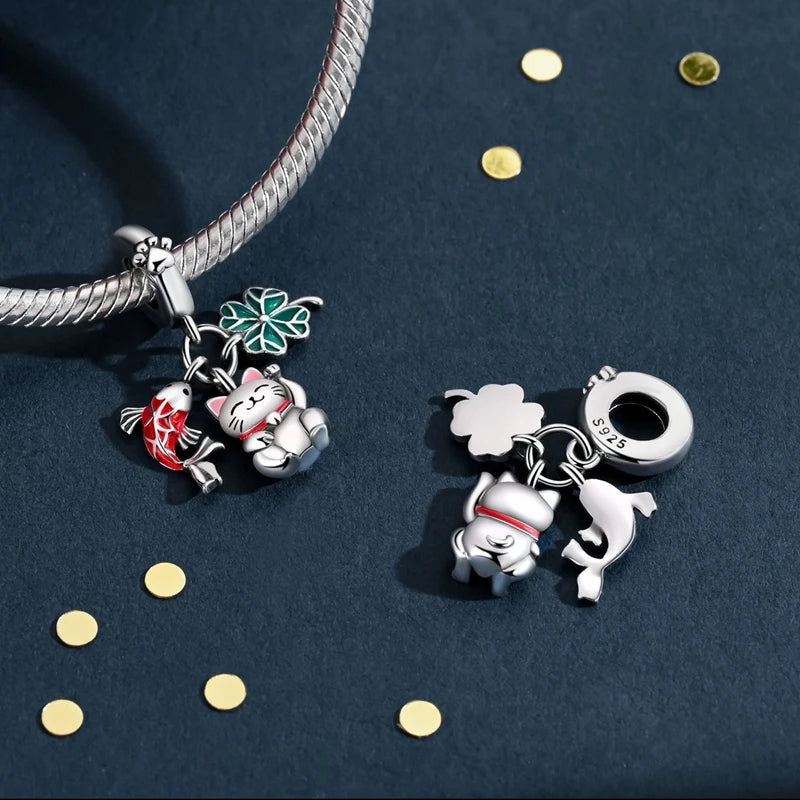 Neu im 925er-Sterlingsilber, grüne Charms, Perlen, Frosch, Kleeblatt, Schildkröte, Anhänger, Schmuck, passend für Original-925-Armbänder für Frauen, DIY-Geschenk
