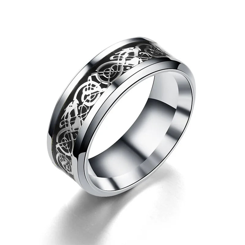 20 Farben Herrenschmuck Rot Blau Schwarz Drache Inlay Comfort Fit Edelstahlringe für Hochzeit Breite 8 mm