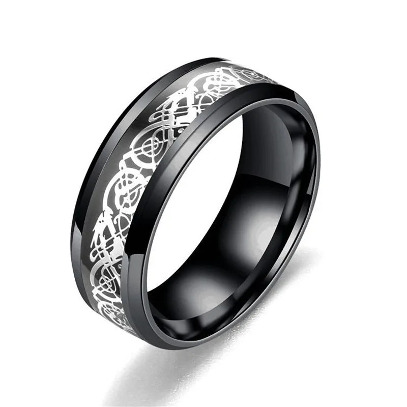 20 Farben Herrenschmuck Rot Blau Schwarz Drache Inlay Comfort Fit Edelstahlringe für Hochzeit Breite 8 mm