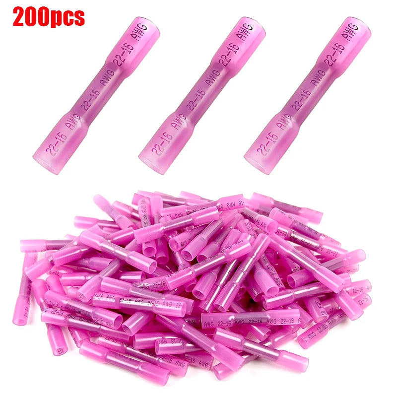 200PCS BHT1.25 Rote Schrumpfstoßdrahtverbinder 22-16 AWG Isolierte wasserdichte Crimpklemmen Stoßspleiße