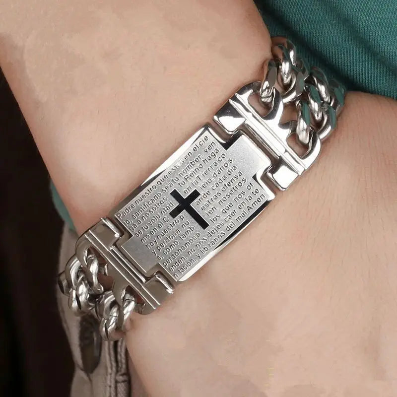 HNSP 24MM Breite 316L Edelstahl Kubanischen Kette Kreuz Armband Für Männer Schmuck Männliche Hand Kette Wrap Armbänder Punk zubehör